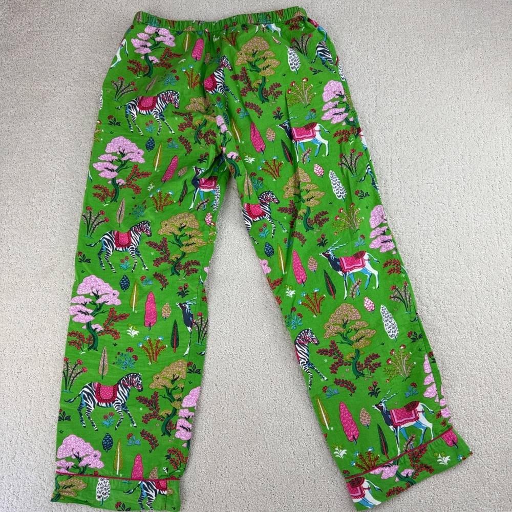 Printfresh Forest Organic Cotton Long Pajama Set Women Small Green Zebra Trees - Picture 3 of 10
